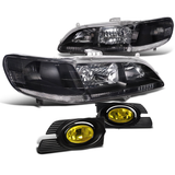 Coolstuffguru Compatible with Honda Accord Sedan Crystal Black Headlights+Yellow Driving Bumper Fog Lamps