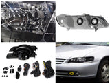 Coolstuffguru Compatible with Honda Accord Sedan Crystal Black Headlights+Yellow Driving Bumper Fog Lamps