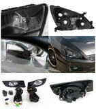 Coolstuffguru Compatible with Honda Accord Sedan JDM Black Crystal Headlights+Clear Driving Bumper Fog Lam