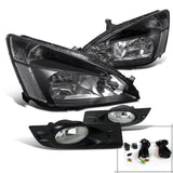 Coolstuffguru Compatible with Honda Accord Sedan JDM Black Crystal Headlights+Clear Driving Bumper Fog Lam