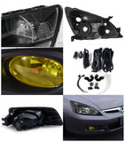 Coolstuffguru Compatible with Honda Accord Sedan JDM Black Crystal Headlights+Yellow Driving Bumper Fog La