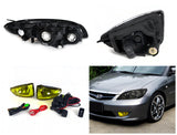 Coolstuffguru Compatible with 2004-2005 HONDA CIVIC EX DX LX SMOKED HEADLIGHTS + YELLOW FOG LIGHTS LAMPS