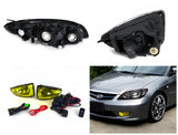 Coolstuffguru Compatible with 2004-2005 HONDA CIVIC EX DX LX BLACK HEADLIGHTS + YELLOW FOG LIGHTS