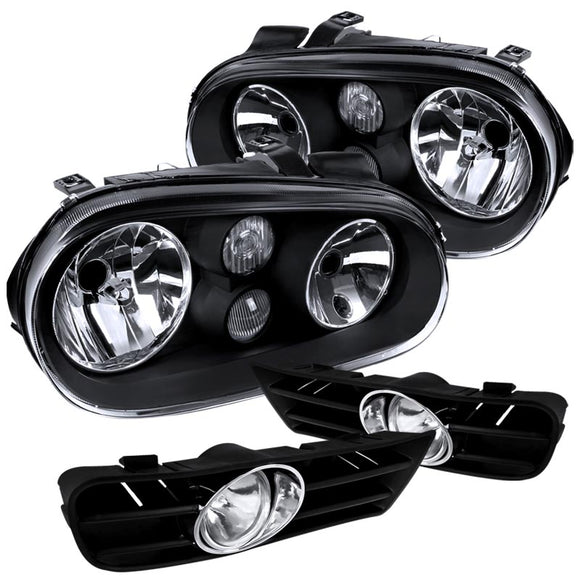 Coolstuffguru Compatible with VW Golf GTI Black Headlights w/Built-in Fog Lamps+Clear Fog Lights+Switch