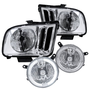 Coolstuffguru Compatible with OEM 05-09 MUSTANG GT CHROME CRYSTAL HEADLIGHTS LAMPS CLEAR LENS