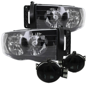 Coolstuffguru Compatible with Dodge Ram 1500/2500/3500 Diamond Black Headlights+Smoke Driving Fog Lamps