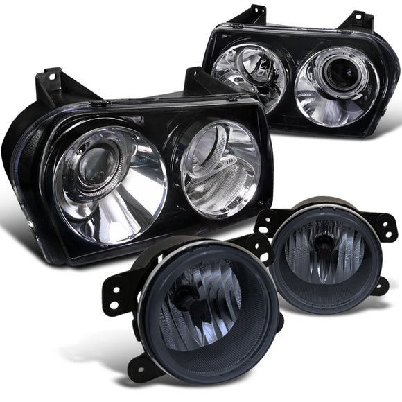 Coolstuffguru Compatible with GLOSSY BLACK 05-10 CHRYSLER 300 PROJECTOR HEADLIGHTS+BUMPER FOG LAMPS SMOKE