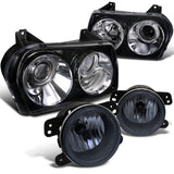 Coolstuffguru Compatible with GLOSSY BLACK 05-10 CHRYSLER 300 PROJECTOR HEADLIGHTS+BUMPER FOG LAMPS SMOKE