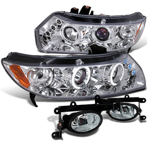 Coolstuffguru HALO LED HEAD LIGHTS+FOG LAMP CLEAR Compatible with 2006-2008 CIVIC 2DR