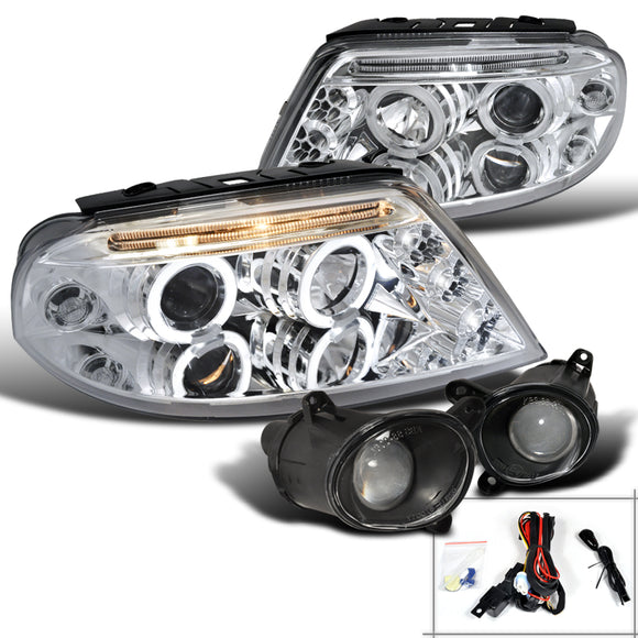 Coolstuffguru Compatible with Volkswagen Passat Chrome Dual Halo Led Projector Headlights