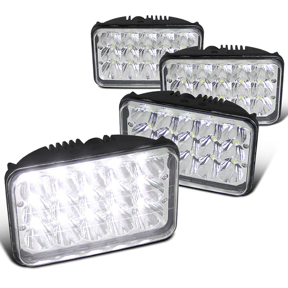 Coolstuffguru Compatible with 4PC 4x6 Chrome Sleaed H4 15-LED Hi/Low Beam Headlights Lamps