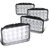 Coolstuffguru Compatible with 4PC 4x6 Chrome Sleaed H4 15-LED Hi/Low Beam Headlights Lamps