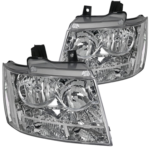 Coolstuffguru Chrome Headlights Compatible with Chevy Avalanche 2007-2013, 2007-2014 Tahoe Suburban, L+R Pair Head Light Lamp Assembly