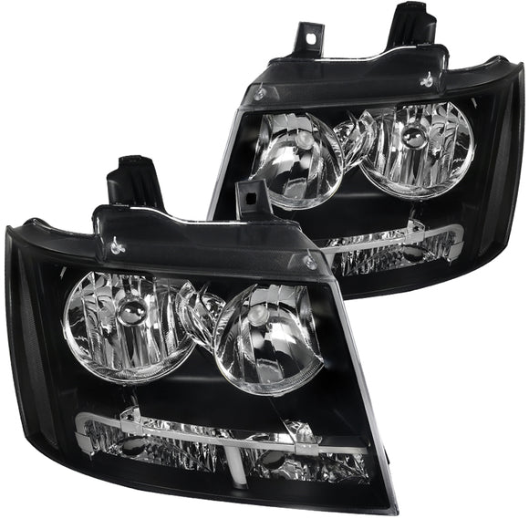 Coolstuffguru Black Headlights Signal Compatible with Chevy Avalanche 2007-2013, 2007-2014 Tahoe Suburban, L+R Pair Head Light Lamp Assembly