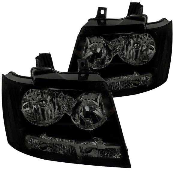 Coolstuffguru Black Smoke Headlights Signal Lamps Compatible with Chevy Avalanche 2007-2013, 2007-2014 Tahoe Suburban, L+R Pair Head Light Lamp Assembly