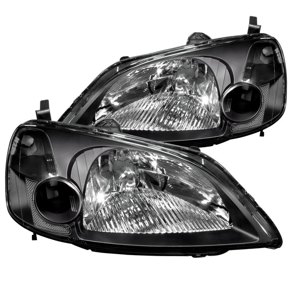 Coolstuffguru Compatible with Honda Civic 2/4Dr Replacement Black Headlights Head Lamps Lights  Left+Right