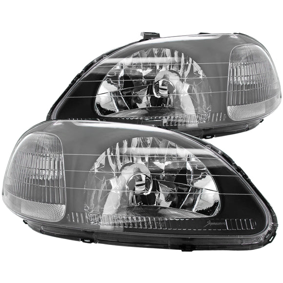 Coolstuffguru Compatible with/Replacement for 1996-1998 Honda Civic 2/3/4 Dr Black Headlights Front Head Lights Lamps Left+Right