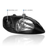 Coolstuffguru Compatible with Honda Civic DX LX EX Si JDM Black Headlights