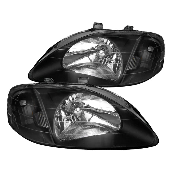 Coolstuffguru Compatible with Honda Civic DX LX EX Si JDM Black Headlights