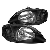 Coolstuffguru Compatible with Honda Civic DX LX EX Si JDM Black Headlights