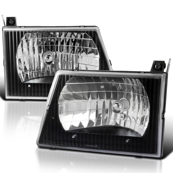 Coolstuffguru Compatible with Ford Econoline E150/250/350/450 Econoline Van Euro Black Headlights Lamps