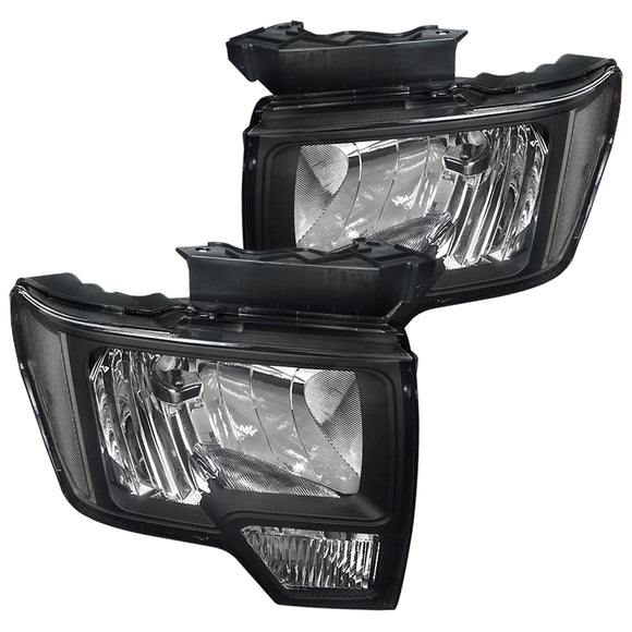 Coolstuffguru Black Headlights Diamond Driving Head Lamps Pair Compatible with 2009-2014 Ford F150 Pickup