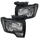 Coolstuffguru Black Headlights Diamond Driving Head Lamps Pair Compatible with 2009-2014 Ford F150 Pickup