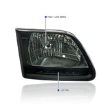 Coolstuffguru Compatible with Ford F150 F-150 Pickup Smoke LED Headlights Left+Right Head Lamps