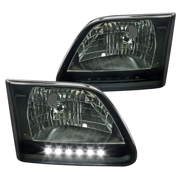 Coolstuffguru Compatible with Ford F150 F-150 Pickup Smoke LED Headlights Left+Right Head Lamps