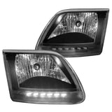 Coolstuffguru Compatible with Ford F150 97-02 Expedition Black Clear LED DRL Headlights Left+Right Lamps