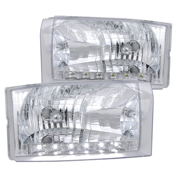 Coolstuffguru Compatible with Ford F250 F350 F450 F550 Smd Diamond Chrome Headlights Clear Head Lamps