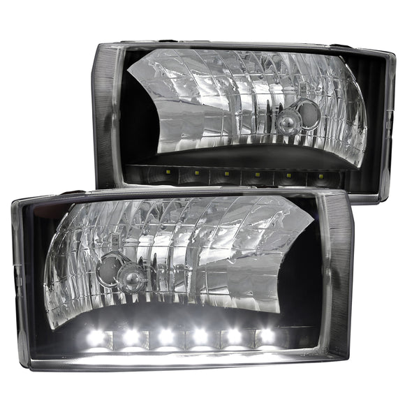 Coolstuffguru Compatible with Ford F250 F350 Excursion Black Crystal Headlights