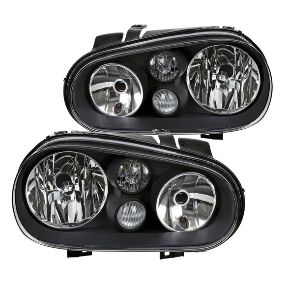 Coolstuffguru Compatible with/Replacement for 1999-2006 Volkswagen Golf Mk4 GTI R32 Cabrio Black Headlights w/ Built-in Fog Lamps Pair