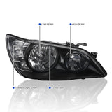 Coolstuffguru Compatible with Lexus IS300 Black Replacement Headlights Head Lamps Left+Right