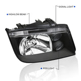 Coolstuffguru Black Headlights W/Fog Compatible with Volkswagen Jetta Bora Mk4 1999-2005 L+R Pair Head Light Lamp Assembly