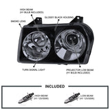 Coolstuffguru Compatible with Chrysler 300 Glossy Black Smoke Tinted Projector Headlights