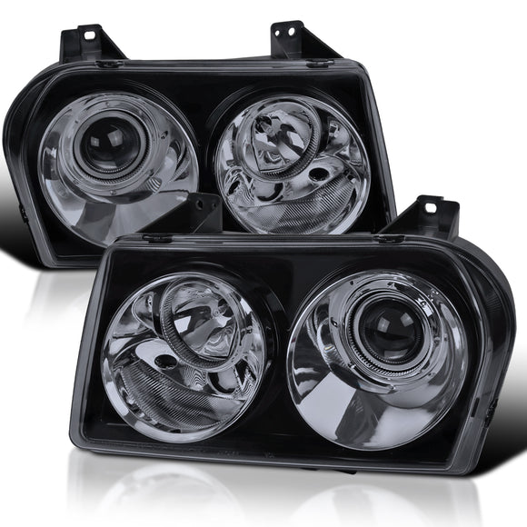 Coolstuffguru Compatible with Chrysler 300 Glossy Black Smoke Tinted Projector Headlights