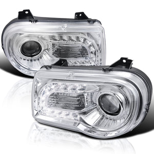 Coolstuffguru Compatible with Chrysler 300C Chrome LED Strip Projector Headlights