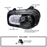 Coolstuffguru Compatible with Chrysler 300C Black LED Strip Projector Headlights