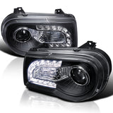 Coolstuffguru Compatible with Chrysler 300C Black LED Strip Projector Headlights