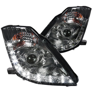 Coolstuffguru Compatible with Nissan 350Z Fairlady Z33 Chrome Smoke LED Projector Headlights Head Lamps