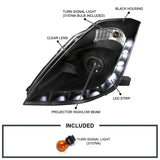 Coolstuffguru Compatible with Nissan 350Z Black Projector Headlights w/ LED Strip Bar