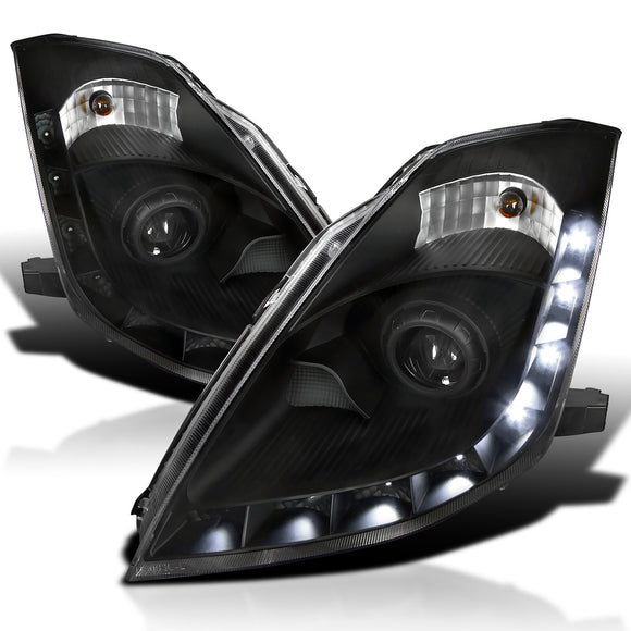 Coolstuffguru Compatible with Nissan 350Z Black Projector Headlights w/ LED Strip Bar