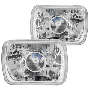 Coolstuffguru 7" X 6" Square Clear Diamond Cut Sealed Beam Projector Headlights Chrome Housing