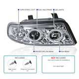 Coolstuffguru Dual Halo Led Chrome Housing Clear Lens Projector Headlights Compatible with Audi A4 1996-1999 L+R Pair Head Light Lamp Assembly