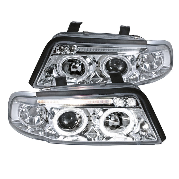 Coolstuffguru Dual Halo Led Chrome Housing Clear Lens Projector Headlights Compatible with Audi A4 1996-1999 L+R Pair Head Light Lamp Assembly