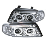 Coolstuffguru Dual Halo Led Chrome Housing Clear Lens Projector Headlights Compatible with Audi A4 1996-1999 L+R Pair Head Light Lamp Assembly