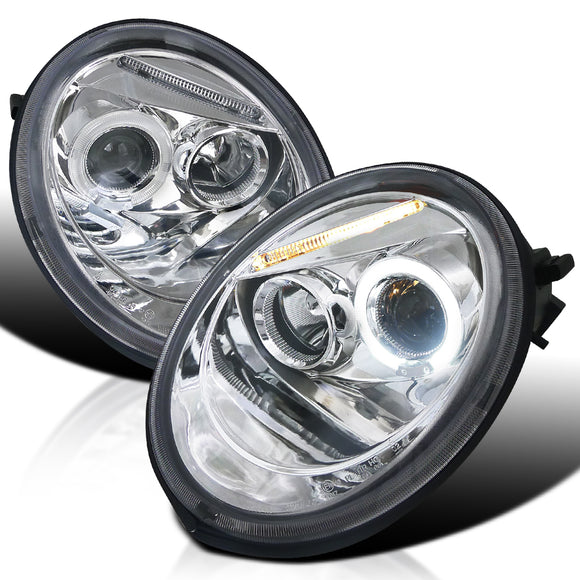 Coolstuffguru Compatible with Volkswagen Beetle Chrome Clear Halo Projector Head Lights