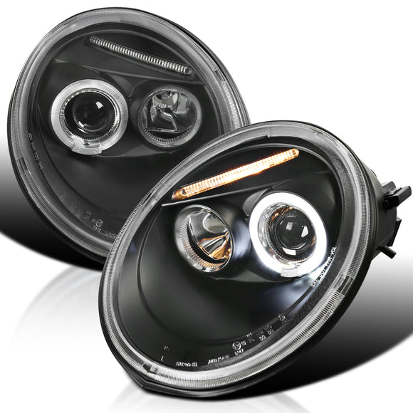 Coolstuffguru Compatible with Volkswagen Beetle Black Projector Halo Head Lights