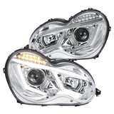 Coolstuffguru Compatible with Mercedes Benz W203 C-Class LED Strip Signal Clear Projector Headlights Pair